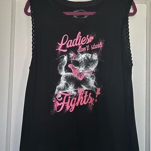 Black Sleeveless Top with Pink Graphic